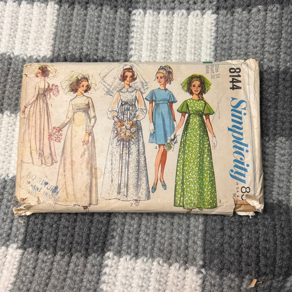 Simplicity Sewing Pattern 8144 Size 14 Vintage 1960s Wedding Boho Cottagecore